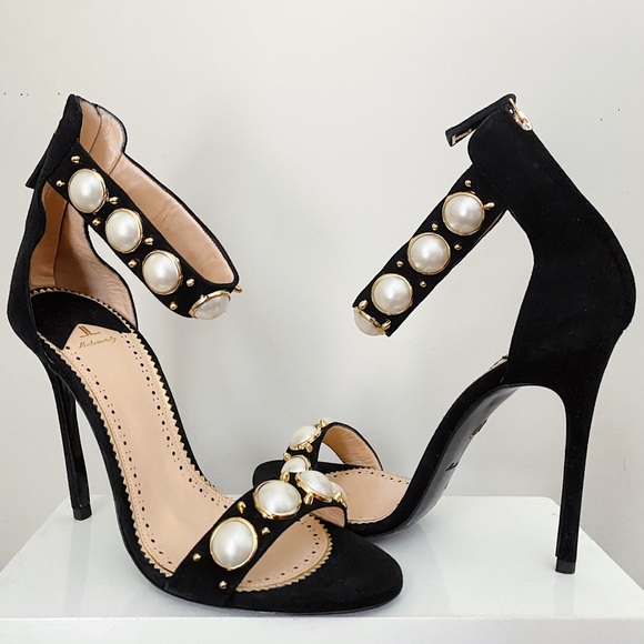 Elisabetta Franchi Shoes - Elisabetta Franchi Faux Pearl Black Gold Strappy Sandals 40 41 10 10.5 11